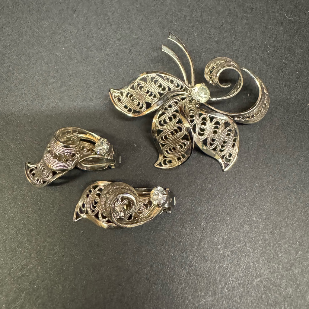 Silver W Germany Pin & Earrings Set